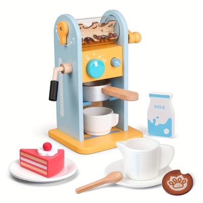 TEMU Wooden Toy Coffee Maker Set With Grinder - 11pcs Realistic Play Kitchen Accessories For Kids - Pretend Plays Toys - Kitchen Playset For Girls And Boys