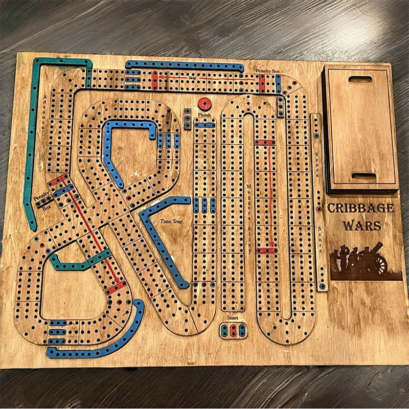Cribbage Wars Board Game 2026 New Wooden Cribbage Set with Fun Twists, Time Warps Traps Family-Friendly Traditional Game with Storage for Cards and Pegs