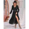 Women's Swing Dress Maxi Dress Viscose Belted Shirred Date Vacation Casual Boho V Neck Black Color