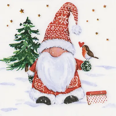 Papierservietten Wichtel mit Vogel, 33 x 33 cm, 20 Stück Image