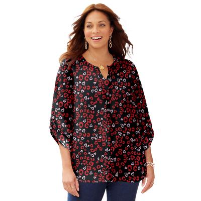 Plus Size Women's Breezeway Georgette Blouse by Catherines in Black Animal Hearts (Size 3XWP)