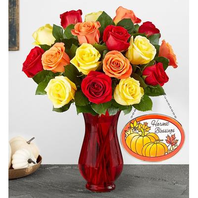 1-800-Flowers Flower Delivery Assorted Fall Rose Bouquet 18 Stems W/ Red Vase & Suncatcher