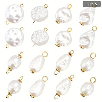 TEMU 1box 80pcs 8 Styles Faux Pearl Pendant Connectors, Imitation Pearl Beads, Irregular Shape Acrylic Charms With Golden Loops