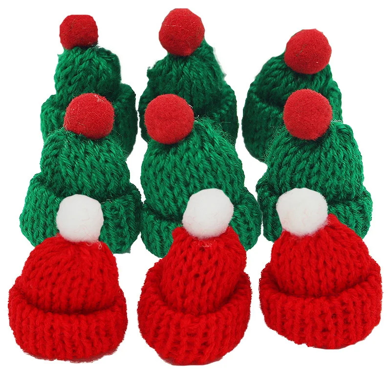 (10 pièces/pack) 4x6cm Mini chapeau tricoté de noël en fil de peluche chapeau de doigt décoration de noël vacances pendentif bricolage fait à la main