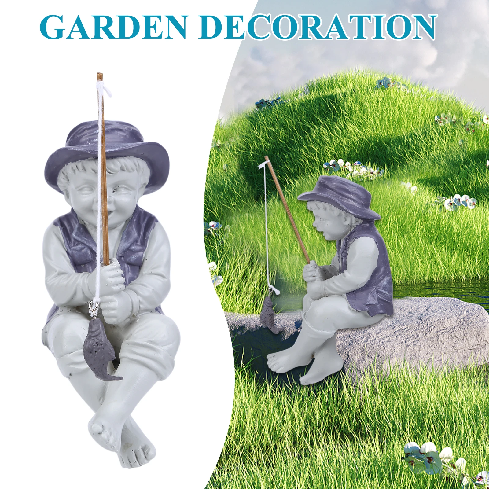Rick-Statue de jardin en résine de haute qualité, décoration extérieure, piscine, sécuritaires, pelouse, villa, ornement de jardinage, pêche, garçon, dessin animé