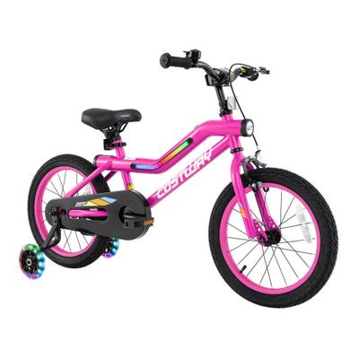 Costway 16 Inch LED Lighted Kids Bike with Training Wheels and Headlight for Ages 4-7 Years-16 inches