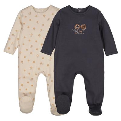 Pack of 2 Sleepsuits in Lion Print Cotton Jersey