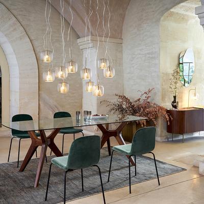 Marcielo Glass and Walnut Rectangular Table