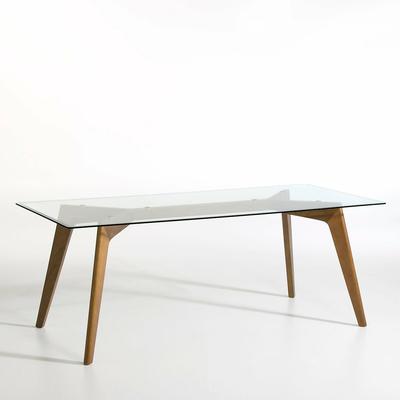 Kristal Glass and Solid Walnut Rectangular Table