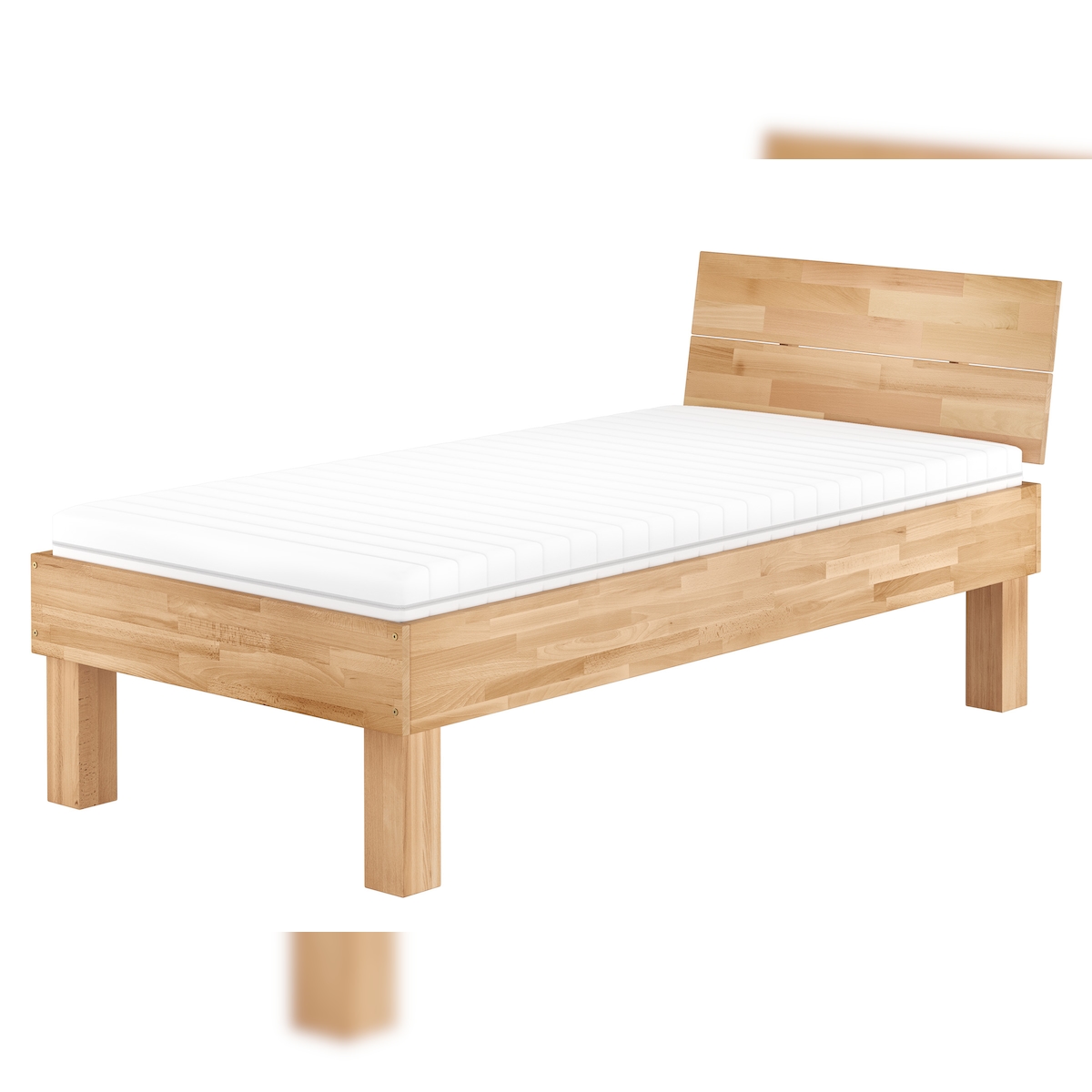 Erst-Holz Einzelbett Buche 100x200 stabil hoch Massivholzbett Seniorenbett Zubehör wählbar V-60.81-10 Federleisten und Matratze Image
