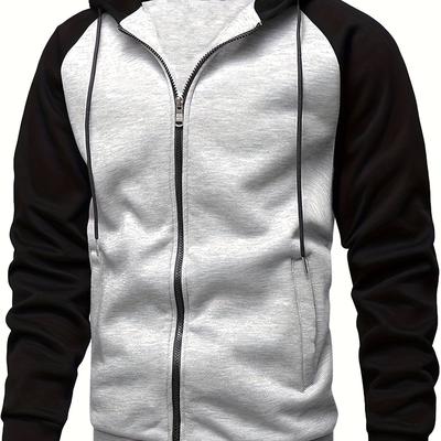 TEMU Men's Casual Zip Up Hoodie, Chic Color Block Hooded Sweatshirt