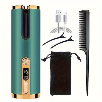 TEMU Automatic Hair Curler With Fast Usb Charging, , 5 Heat Settings, -free, Unisex-adult, 19mm Diameter, 34w Power, 5000mah Rechargeable Lithium Battery, Ideal For Styling & , Includes Elegant Box