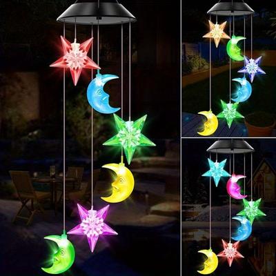 TEMU 2 Pack Color Changing Star Moon And Bee Solar Wind Chimes Lights Gift Portable Hanging Mobile Romantic Wind Led Solar Stars For Mom Gift Patio Yard Garden Decoration