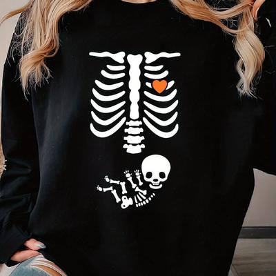 TEMU Halloween Maternity, Baby Announcement, Pregnancy Reveal, Woman's Cozy Pullover Sweater, Casual Long Sleeve Crew Neck Sweater For Sports