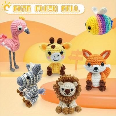 TEMU 6-pack Diy Crochet Kit For Beginners â€“ Animal Plush Doll Crochet Crafting Set With Yarn, Patterns & Video Tutorials â€“ Lion, Flamingo, Zebra, Fox, Bee, Deer â€“ All , Handmade Gift For & Christmas