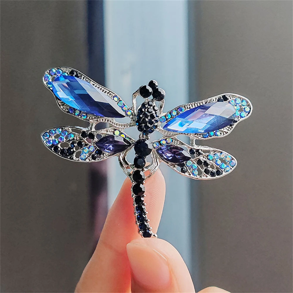 Broches libellule Vintage en cristal bleu pour femmes, de haute qualité, à la mode, insectes, accessoires de manteau, bijoux animaux