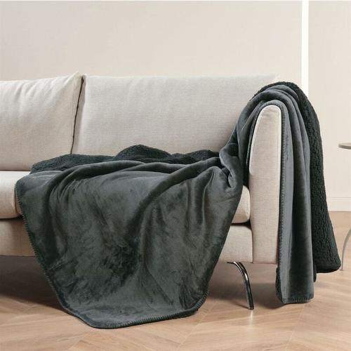 Kuscheldecke xxl 150x200cm ( Schwarz ) Flauschige Wendedecke, Flanell Sherpa-Fleece, Dicke