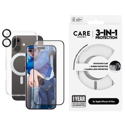 CARE BY PANZERGLASS Displayschutzglas "3-in-1 Protection, Ceramic Glass, Kickstand Case, Lens Cover", schwarz (transparent, silber, schwarz), B:11,00cm H:2,60cm T:19,60mm, Displayfolien, Displayschutzfolie, Schutzfolie, Bildschirmschutz, kratz- &...