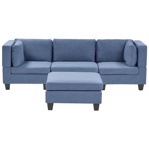 3-Sitzer Sofa Blau Stoffbezug mit Ottomane Schwarzen Beinen Modulsofa Wohnzimmermöbel Modern Wohnzimmer Salon Wohnecke Sitzecke