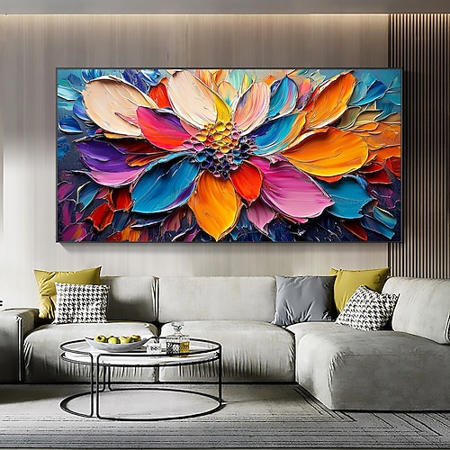handgemachtes original 3D Impasto buntes Blumen Ölgemälde auf Leinwand abstrakte Textur florale Wandkunst für Wohndekoration mit gespanntem Rahmen/ohne Innenrahmen Gemälde Image