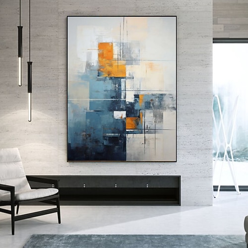 handgefertigtes Ölgemälde auf Leinwand, Wandkunst, Dekoration, abstraktes Messergemälde, Landschaftsblau, für die Inneneinrichtung, gerolltes, rahmenloses, unbelastetes Gemälde Image