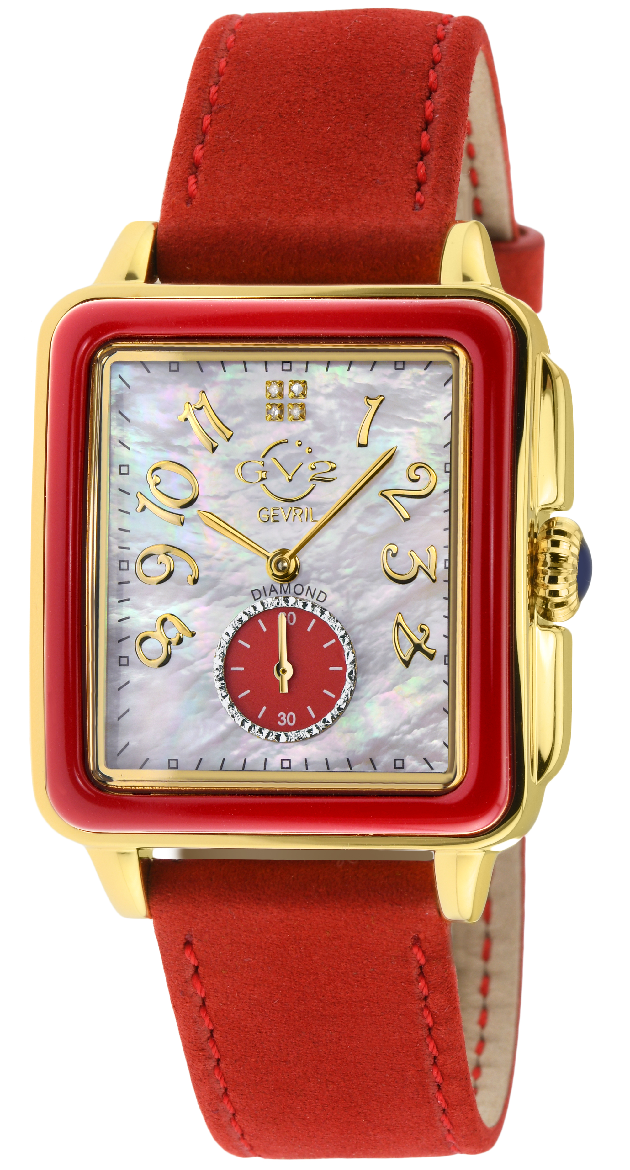 Gv2 Womens Bari Red Enamel 9261 Swiss Quartz Diamond Italian Red Suede Leather Watch Stainless Steel - One Size | Gv2 Sale | Discount Designer Brands