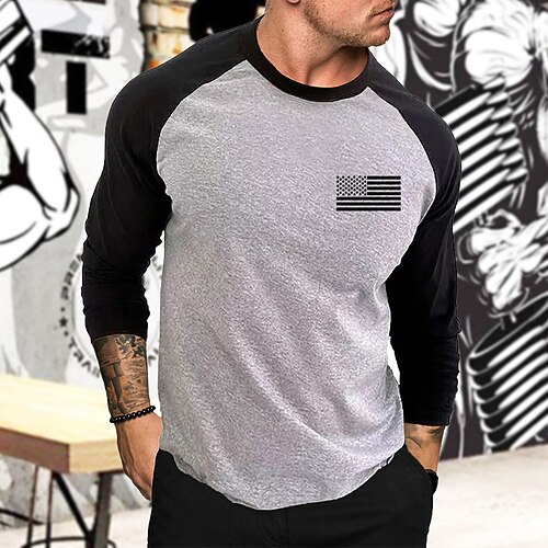 Herren Sportshirt Fitnessshirt Trainingsshirt Laufshirt Patchwork Langarm T-Shirt Lässig Athleisure Herbst Grafik Schnelltrocknend Weich Atmungsaktiv Fitnesstraining Gehen Joggen Sportbekleidung