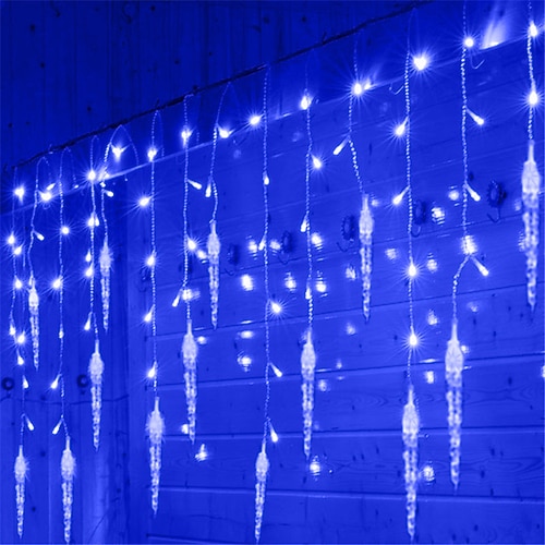 3.5M 96 LEDs Lichterkette mit 24 hängenden Eiszapfenlichtern Girlandenvorhang Feenlichter Garten Dekoration Optional EU US UK Image