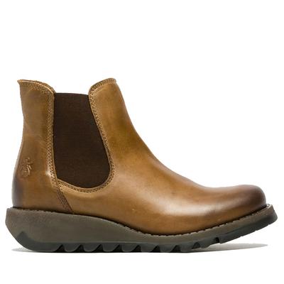 Fly London Damen SALV Chelsea-Stiefel aus Leder in Kamel mit Keilabsatz Image