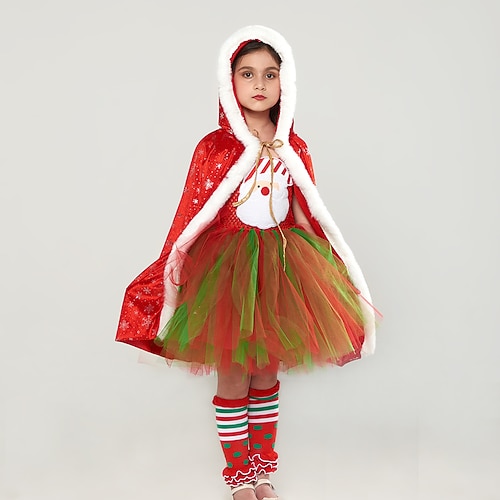 Babbo Natale Mrs.Claus Abiti Tutu Costumi da Babbo Natale Ragazze Natale Bambini Natale Capodanno Vigilia di Natale Natale Feste Vigilia di Capodanno Vestito Calzini Mantello