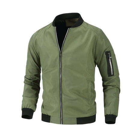 BXINGOHAI bomber jackets for men big and tall zip pockets jacket full zip solid Stand Collar jackets outdoor Baseball Uniform shirts Green XL