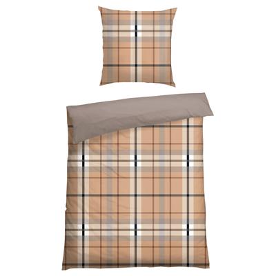 Wendebettwäsche SCHIESSER "Lenni aus weicher Baumwolle im klassischen Karo", beige (sand), B/L: 135cm x 200cm, , Feinbiber, B/L: 80cm x 80cm, Feinbiber, Obermaterial: 100% Baumwolle, Bettwäsche, Made in Green Image