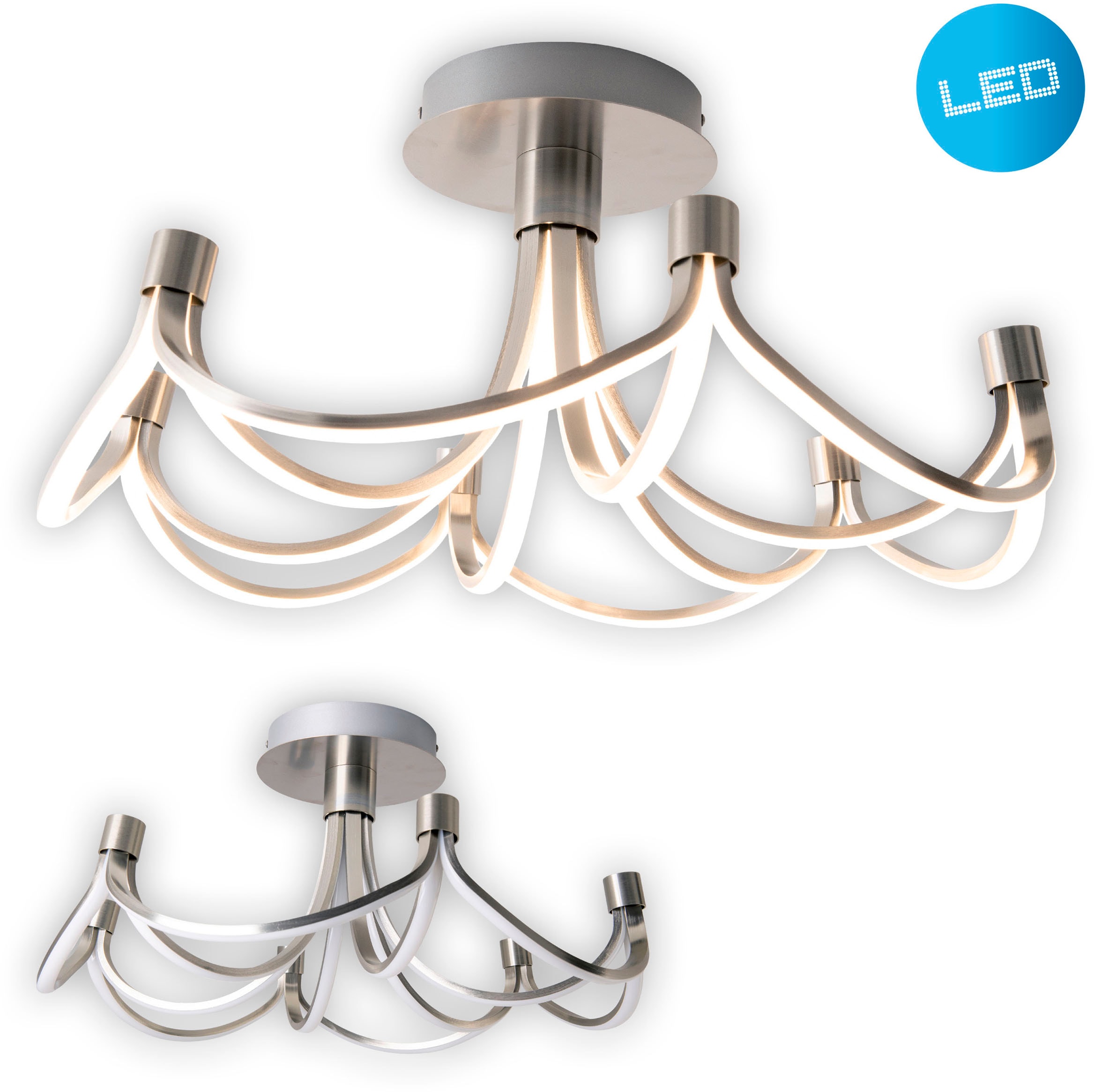 NÄVE LED Deckenleuchte "Festos", silber (silberfarben), 1, Ø 60cm H: 30cm, 1 Stk., Leuchten, Krone, in 3-Stufen dimmbar, nickelmatt, warmweiße LED, D: 60cm Image