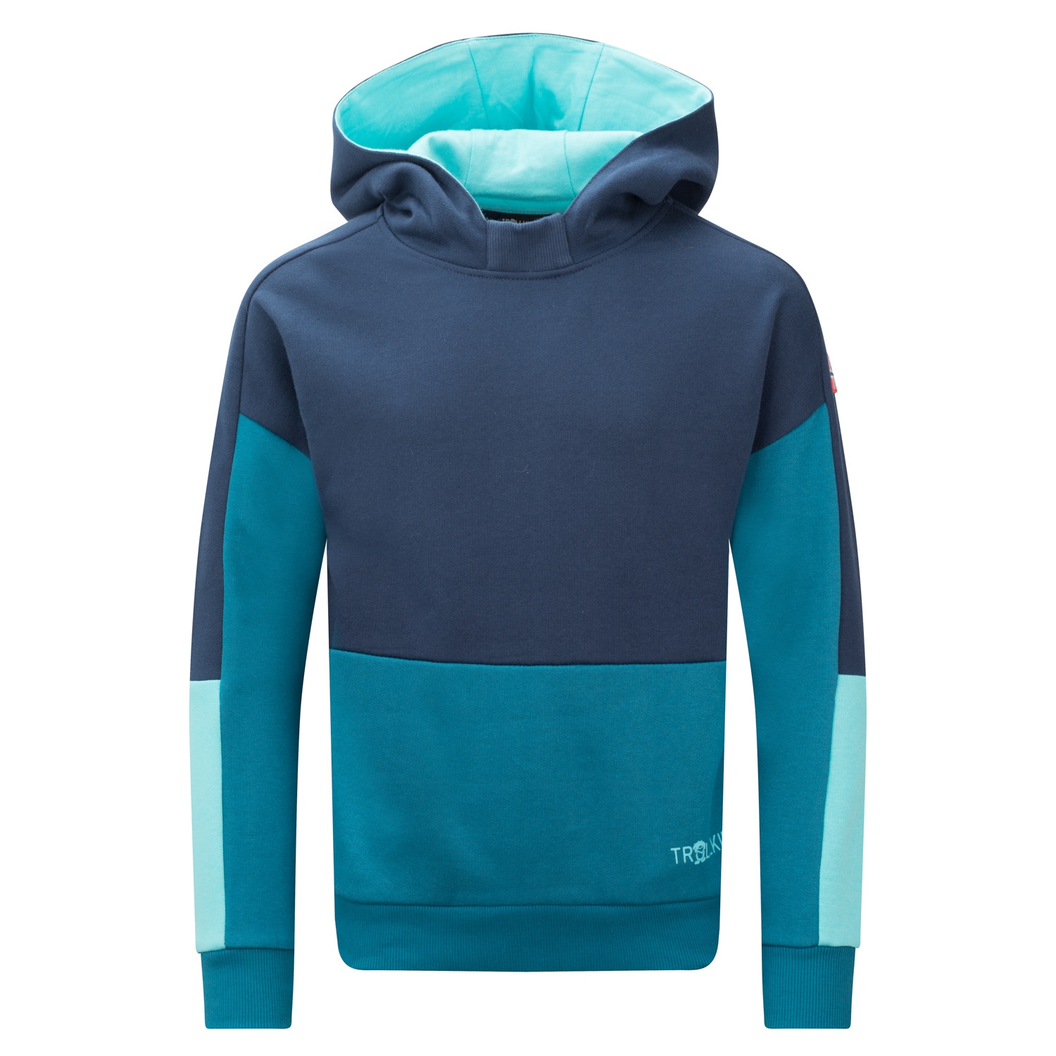 Kapuzensweatshirt TROLLKIDS "KIDS RONDANE SWEATER", Kinder, Gr. 164, blau (blau, multi), Sweatware, Obermaterial: 100% Baumwolle, colorblocking, Sportlich, Rippbündchen, Sweatshirts Image