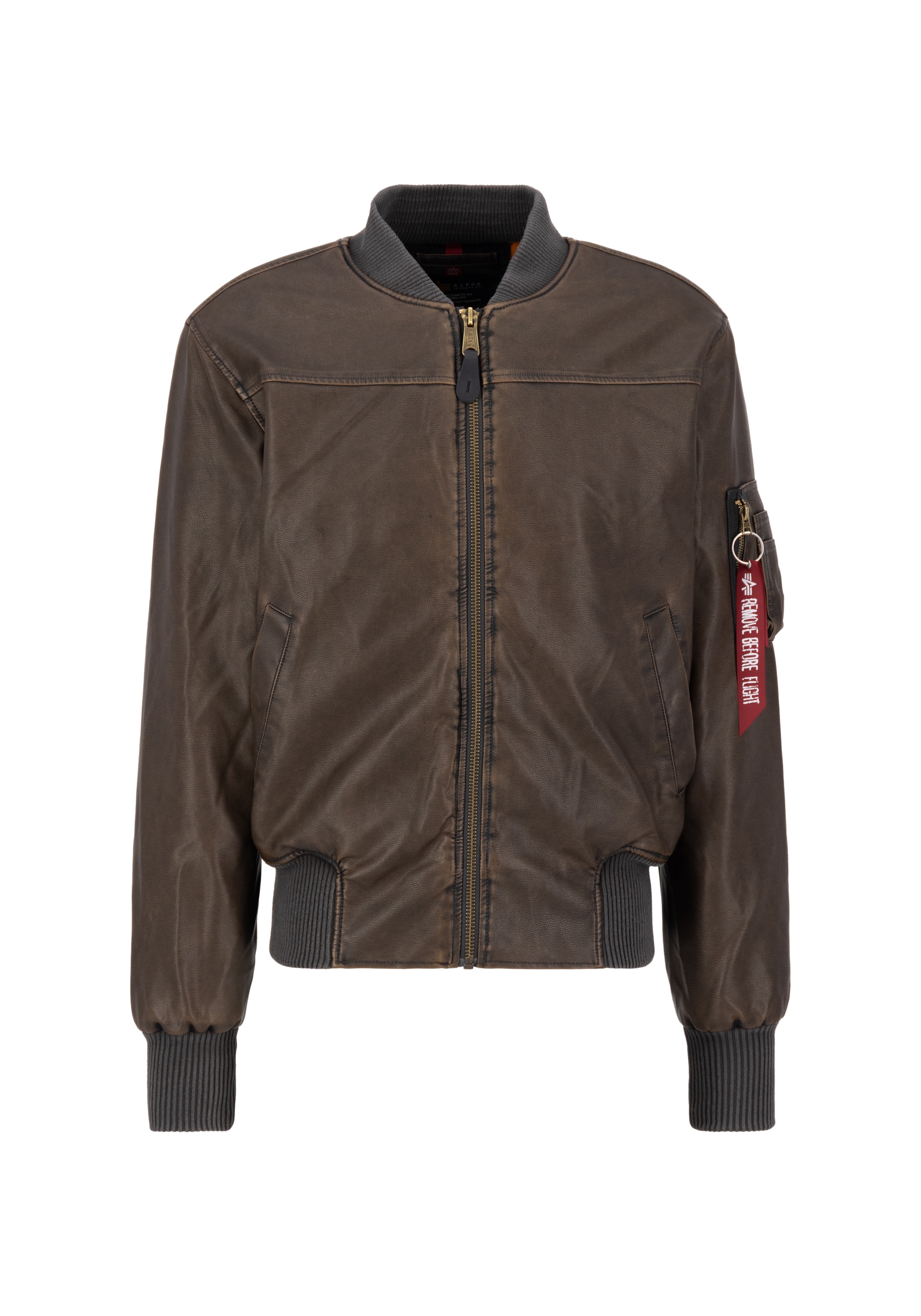 Bomberjacke ALPHA INDUSTRIES "MA-1 Faux Leather Vintage", Herren, Gr. L, braun (vintage braun), Obermaterial: 100% Polyurethan, Futter: 100% Nylon, Füllung: 100% Polyester, Jacken Bomberjacke