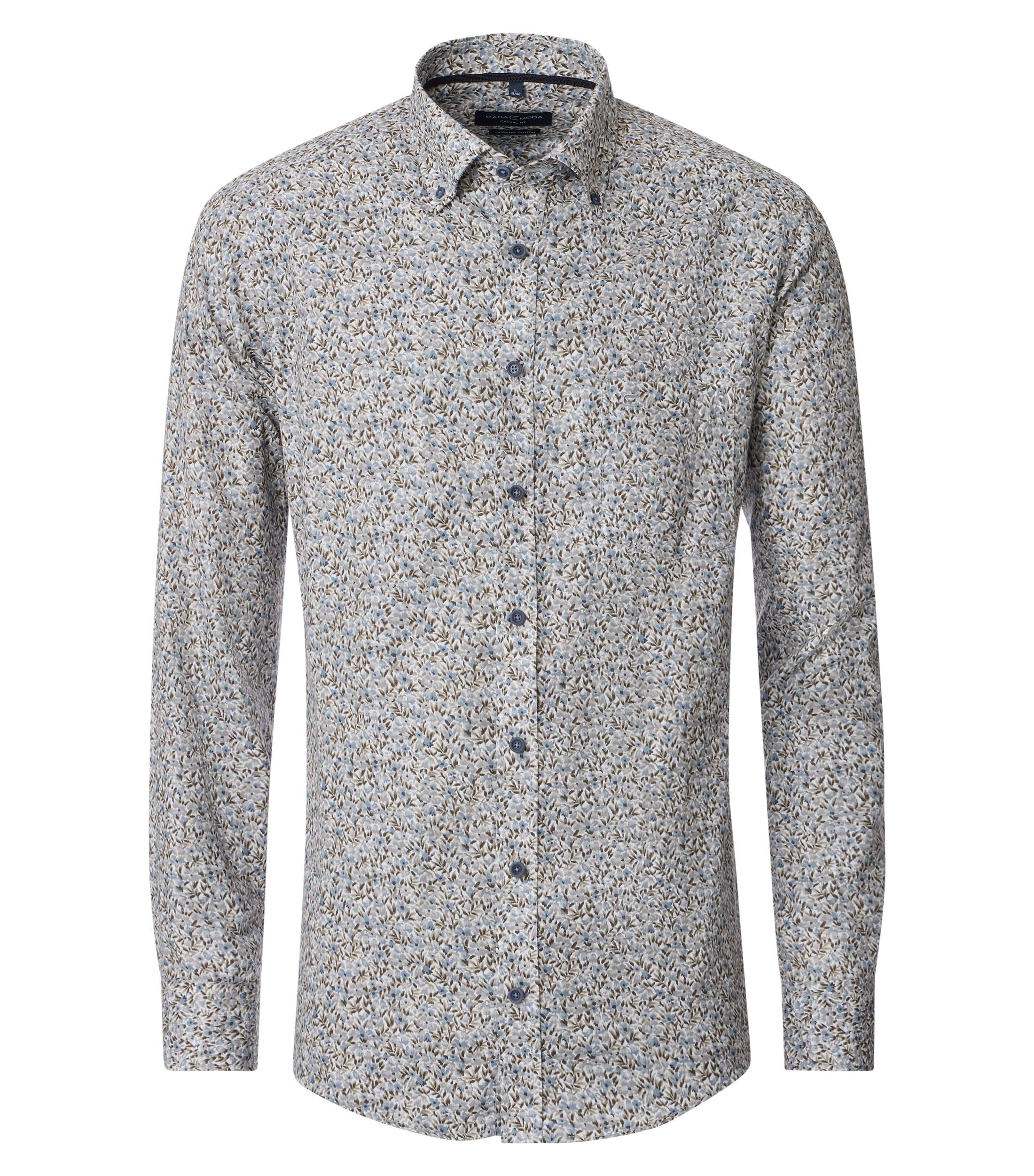 Langarmhemd CASAMODA "CASAMODA Freizeithemd Print", Herren, Gr. M, Normalgrößen, beige (champagner beige), 100% Baumwolle, bedruckt, lässig geschnitten, Hemden