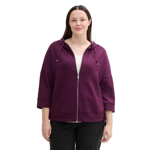 Kapuzensweatjacke TOM TAILOR PLUS Gr. 52, lila (blackberry) Damen Sweatjacken mit Kapuze