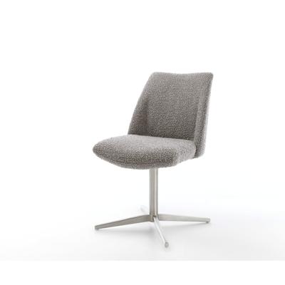 DELIFE Drehstuhl Elso-Flex Bouclé Silbergrau Fußkreuz Edelstahl 360° drehbar Taschenfederkern, Esszimmerstühle Image