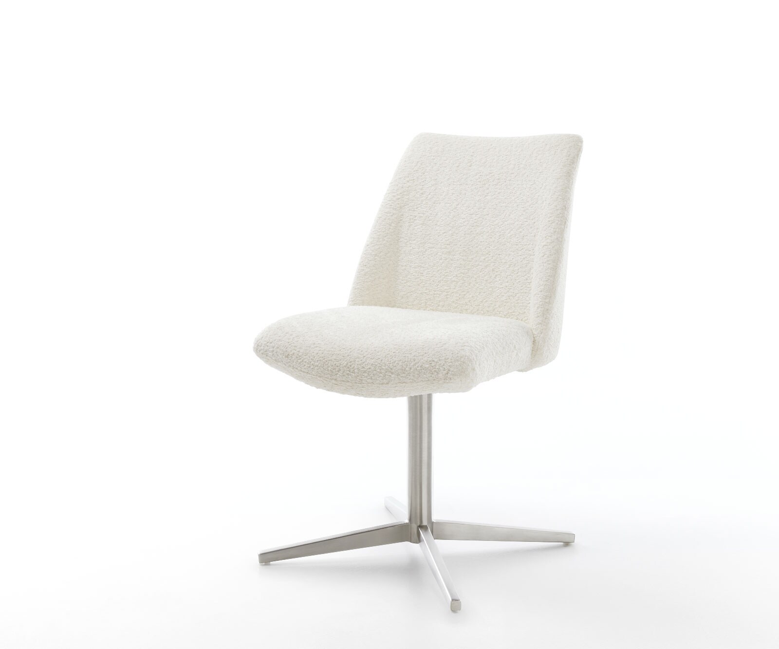 DELIFE Drehstuhl Elso-Flex Bouclé Weiß Fußkreuz Edelstahl 360° drehbar Taschenfederkern, Esszimmerstühle Image
