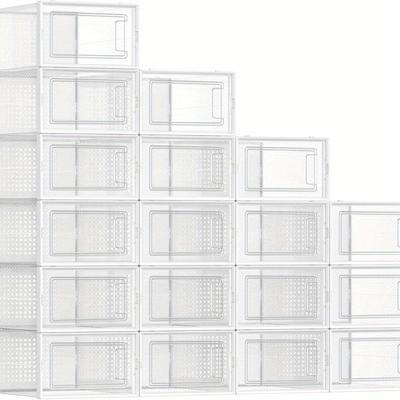 TEMU Shoe Boxes, Pack Of 18 Shoe Storage Organizers, Stackable Clear Plastic Boxes For Closet, Sneakers, 9. 1 X 13. 1 X 5. 6 Inches, Fit Up To Us Size 11