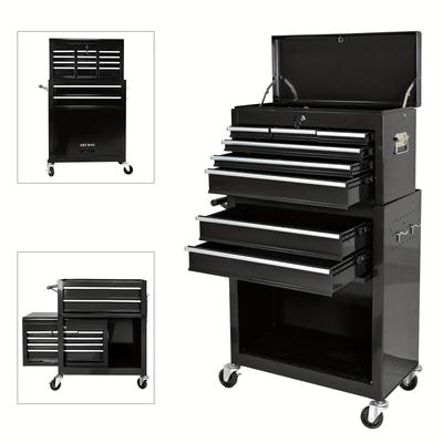 TEMU High Capacity Rolling Tool Chest With Wheels And Drawers, 8-drawer Tool Storage Black Cabinet