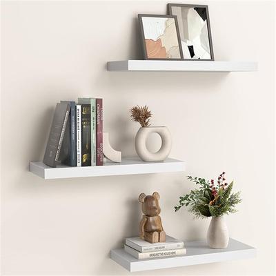 TEMU 3-pcs Floating Shelves, White Wall Shelves For Bathroom/living Room/bedroom/kitchen Decor - Sturdy Mdf Laminate With Invisible Brackets, 15x6.7x1.4inches, Easy To Assemble, Supports Up To 20lbs