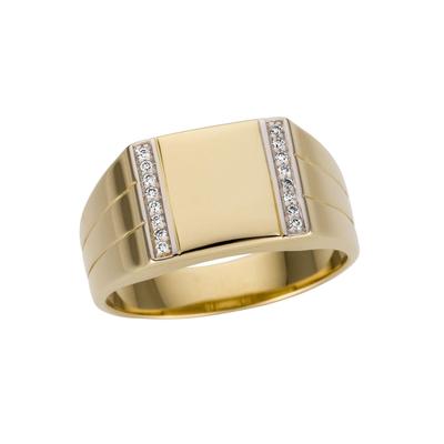 Goldring FIRETTI "Schmuck Geschenk Gold 585 Herrenring Goldring" Gr. 19, gold (gelbgoldfarben, weißgoldfarben), Fingerringe, Herren, 19, 0,08 ct P2 = erkennbare Einschlüsse, Gelbgold 585-Diamanten, 11mm, Gelbgold 585, Diamanten, mit Brillanten Image