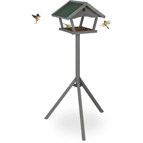 Vogelfutterhaus mit Standfuß, Wildvogel Futterhaus, hbt: 139 x 70 x 60 cm, wetterfestes Dach, Holz,