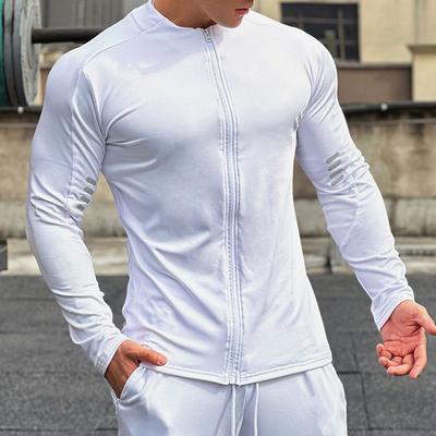 Men's Athletic Shirt Gym Shirt Fitness Shirt Padded Compression Shirt Full Zip Long Sleeve Top Casual Athleisure Fall Thermal Warm Soft Gym Workout Running Walking Sportswear Activewear Solid Colored