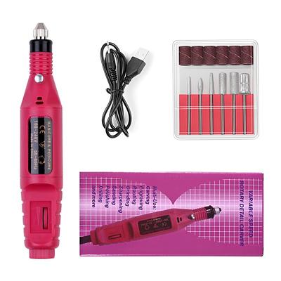 Electric Nail Drill Manicure Pedicure Care Set Mini Nail Kit 6pcs Fuchsia Electric Nail Drill Kit with Accessories for Manicure Pedicure Nail Art Pen