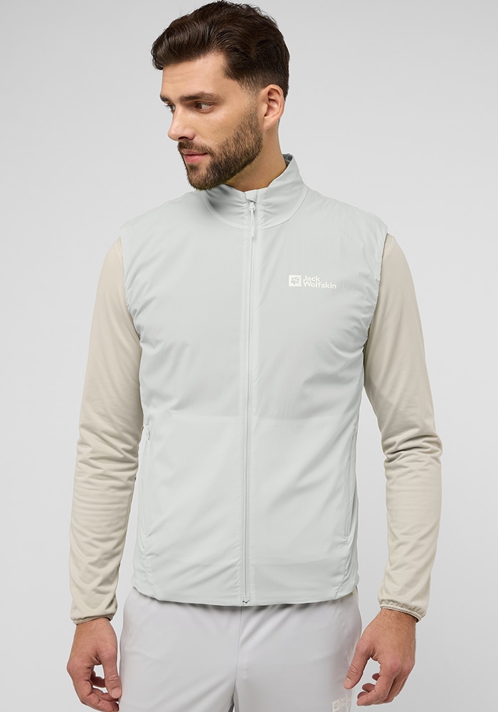 Funktionsweste JACK WOLFSKIN "PRELIGHT INS VEST M", Herren, Gr. L (52), grau (cool, grau), Obermaterial: 89% Polyamid, 11% sonstige Fasern; Futter: 100% Polyester; Füllung: 100% Polyester, Westen Funktionsweste