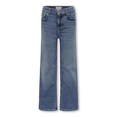 Weite Jeans KIDS ONLY "KOGMADISON BLUSH WIDE DNM CRO37 NOOS", Mädchen, Gr. 128, N-Gr, blau (medium blau denim), Denim/Jeans, Obermaterial: 72% Baumwolle, 20% Polyester, 6% Elastomultiester, 2% Elasthan, unifarben, modisch, weit knöchellang, Jeans Image
