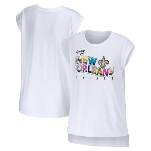 Damenmode von Erin Andrews Weiße New Orleans Saints Greetings From Muscle T-Shirt