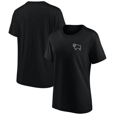 Derby County Essentials T-Shirt mit kleinem Wappen – Schwarz – Damen Image